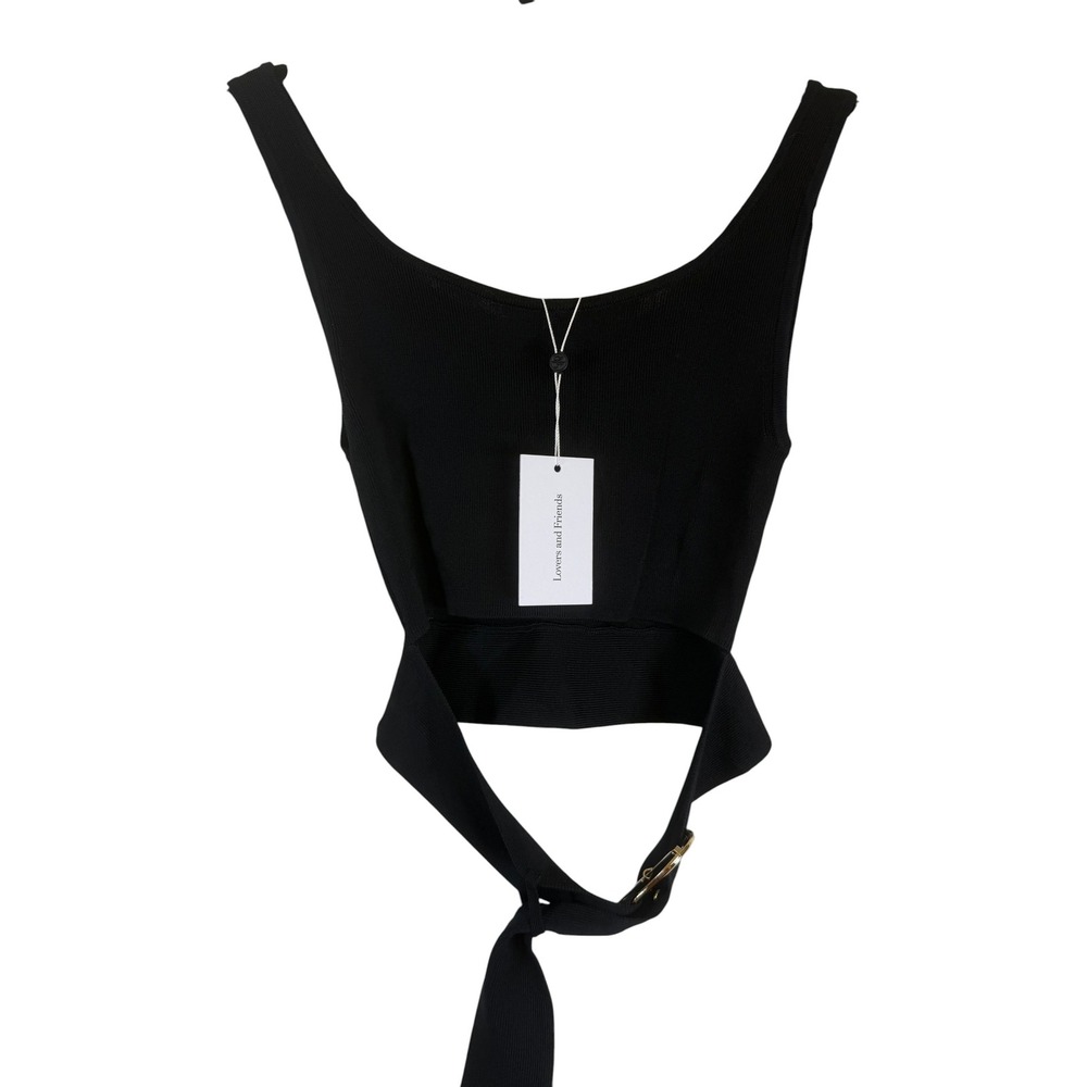 Lovers and Friends Black Ribbed Open Back Belted Crop Top NWT Size M